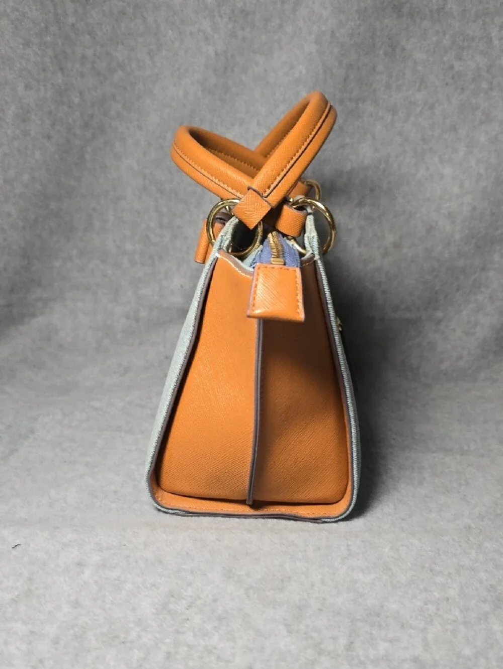 Light Blue Denim & Tan Leather Bow-Trim Satchel